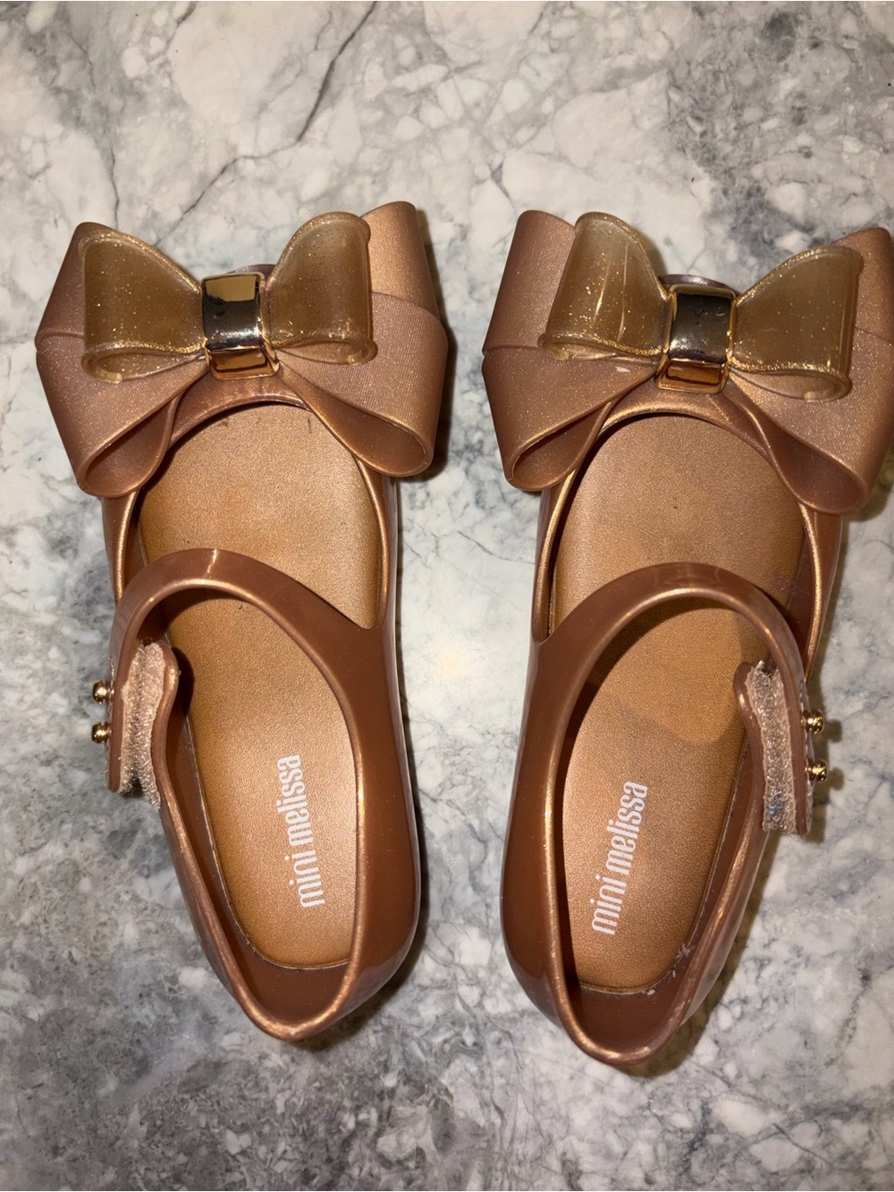 Mini Melissa Girls Metallic Rose Bow Mary Jane Flats